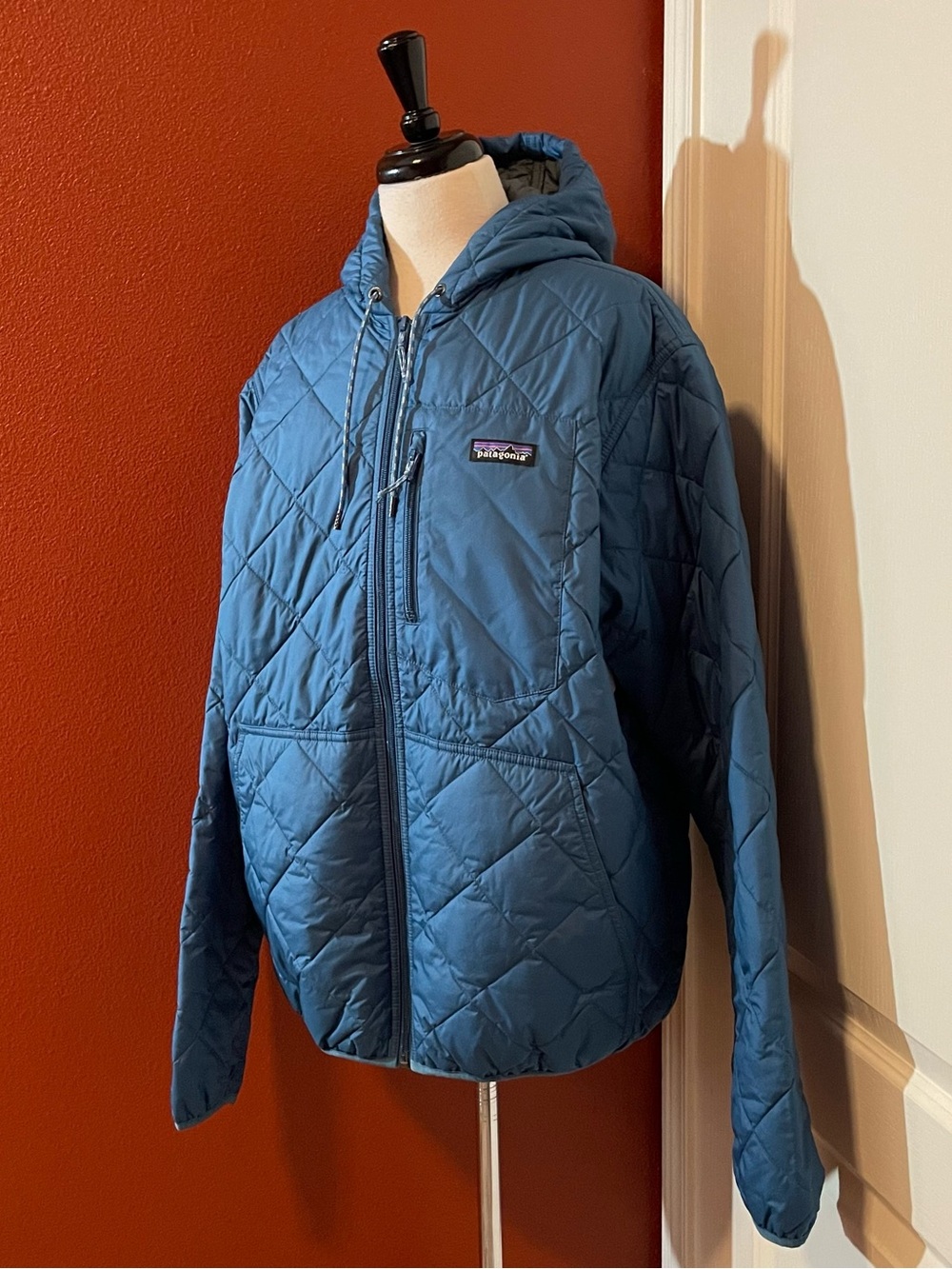 Patagonia Women’s Blue Diamond Quilted Full Zip Gorpcore Hiking Bomber Hoody
